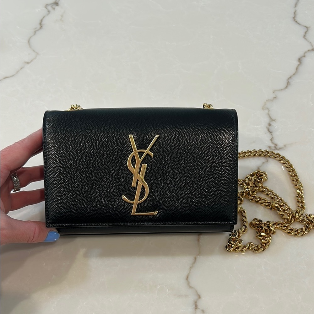 Yves Saint Laurent Black Crossbody Bag with Gold Accents